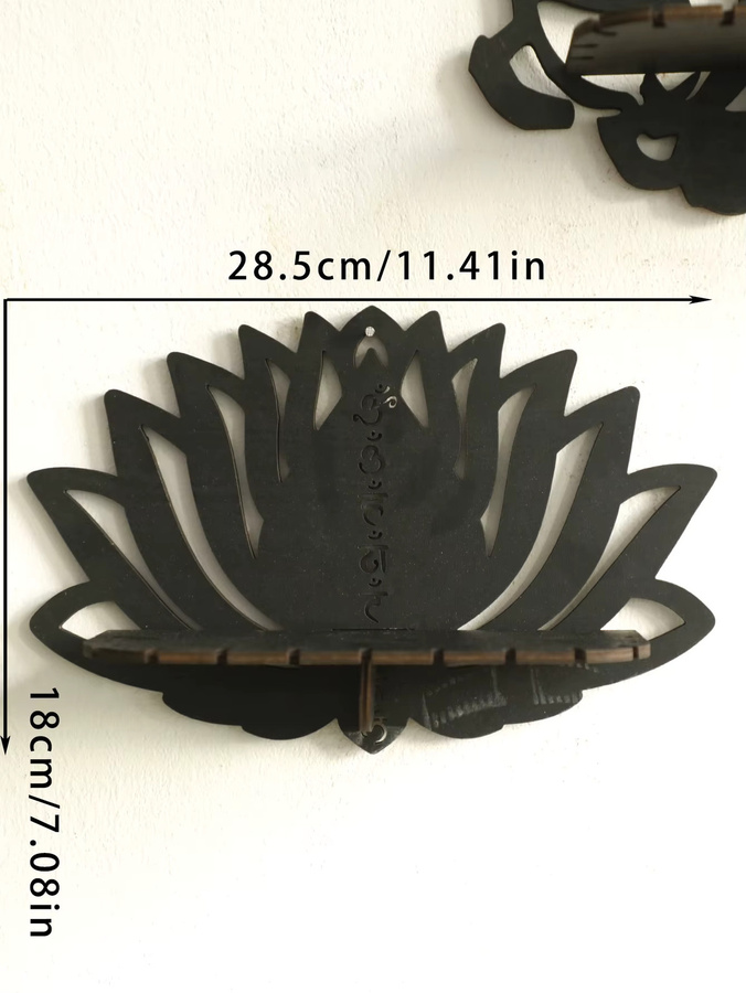Artilady Lotus Kristall Wandregal aus Holz in Schwarz, Boho Schwimmendes Regal für Wohnzimmer, Schlafzimmer und Büro - Bild 4