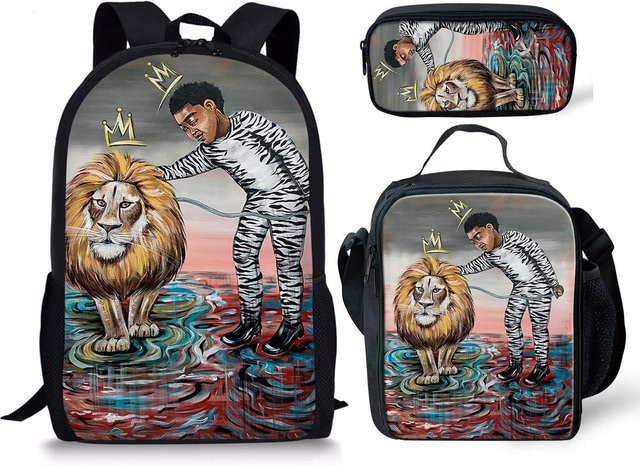 Fancy Style Studio 3er-Set Schulranzen-Zubehör mit 3D-Druck Motiv Afrikanischer Junge in Schwarz und Multicolour für Rucksäcke und Federmäppchen - Bild 1