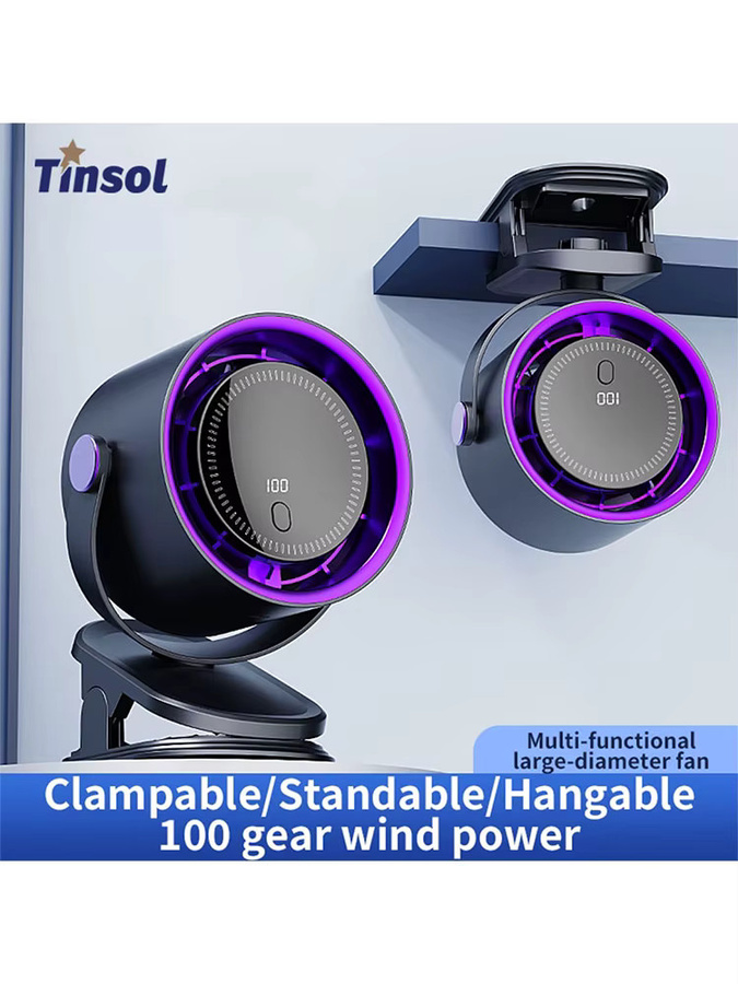 TINSOL Tragbarer Clip-Ventilator in Lila, Wiederaufladbarer USB-Tischventilator mit starkem Wind und leisem Betrieb - Bild 6