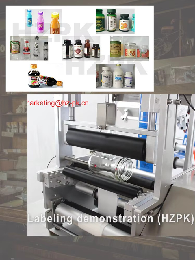 HZPK Doppelseitige runde Flaschenetikettiermaschine MT-120 für Papieraufkleber und Weinglasflaschen - Bild 3