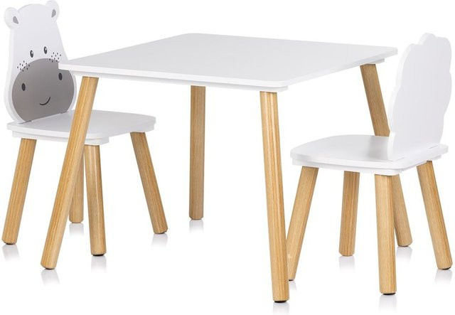 Chipolino Kinder Sitzgruppe aus Holz mit Tisch und 2 Stühlen im Tiermotiv Design, Weiß-Grau - Bild 1