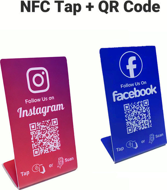 HACHANLUN NFC Stationstisch mit programmierbarem QR-Code als stehende Markenhalterung für Google Reviews, Instagram und Facebook - Bild 1