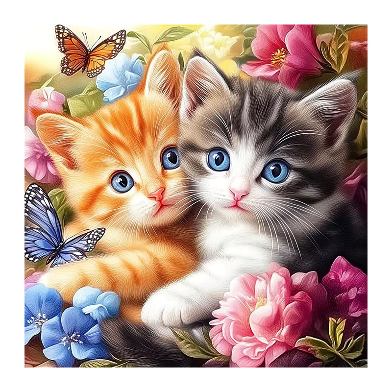 Huacan Diamantgemälde Set mit Katze und Schmetterling in Blumenmuster, Mehrfarbig, Breite: 20 cm, Höhe: 20 cm - Bild 4