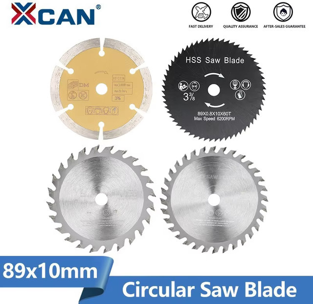 XCAN 4-teiliges Kreissägeblatt-Set aus HSS, TCT und Diamant zum Schneiden von Holz, PVC und Kunststoff, Durchmesser: 89 mm, Breite: 10 mm - Bild 1