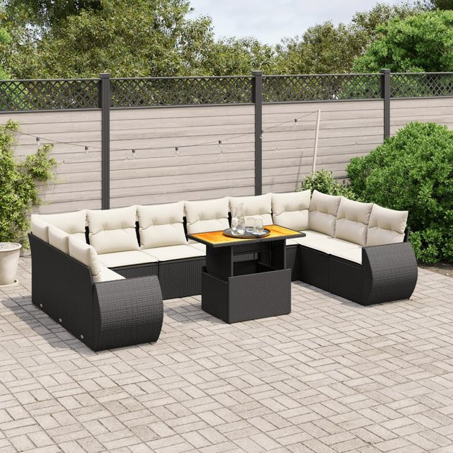 vidaXL 11-tlg. Garten-Sofagarnitur in L-Form aus Polyrattan mit Kissen in Schwarz und Weiß - Bild 3