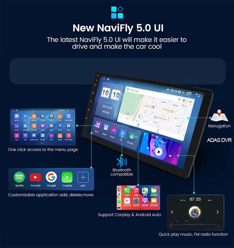 NaviFly Universal Auto Multimedia Video Player mit GPS, 10 Zoll Display, Schwarz - Bild 2