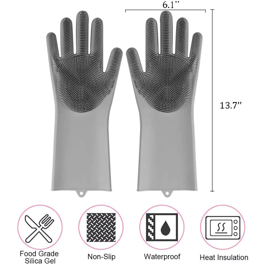 HOCOSHINE Silikon Spülhandschuhe mit integriertem Schwamm in Grau, BPA-frei Reinigungshandschuhe aus Kautschuk für die Küche - Bild 4