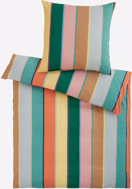 Heine Home Bettwäsche aus 100% Baumwolle in Mako-Satin, gestreift, grün/mehrfarbig, mit Reißverschluss - Bild 1