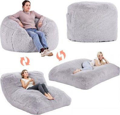 VEVOR Bean Bag Chair Bett als Lounge oder Matratze, Queen Size, Grau, mit abnehmbarem Bezug und Schaumstofffüllung - Bild 1