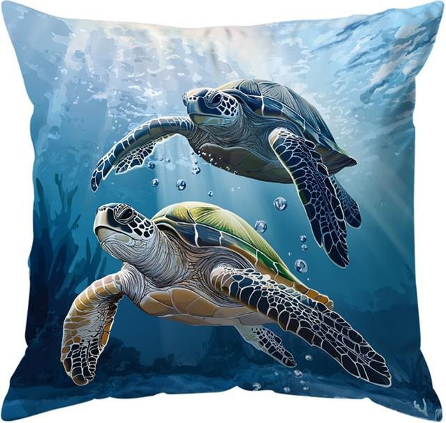 JMG Clothing Kissenbezug mit Seepferdchen und Schildkröte in Blau, B/H: 40 x 40 cm - Bild 1