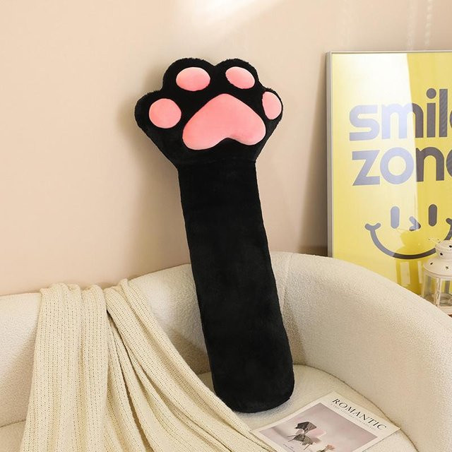 Langes Plüsch-Kuschelkissen in Katzenpfoten-Design, weiches Cartoon-Rückenkissen, Schwarz, Länge: 80 cm - Bild 1