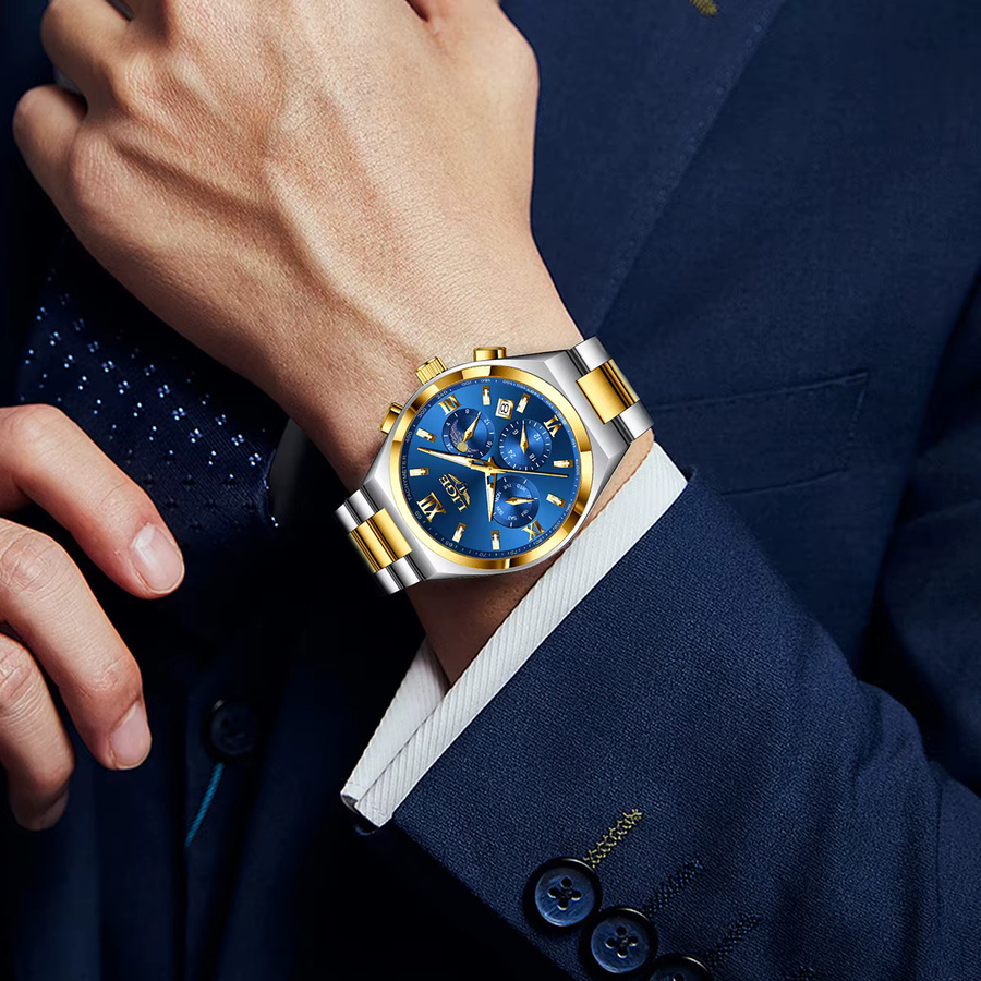 LIGE Armbanduhr Chronograph, Quarz, Edelstahl, Blau, Herren - Bild 5