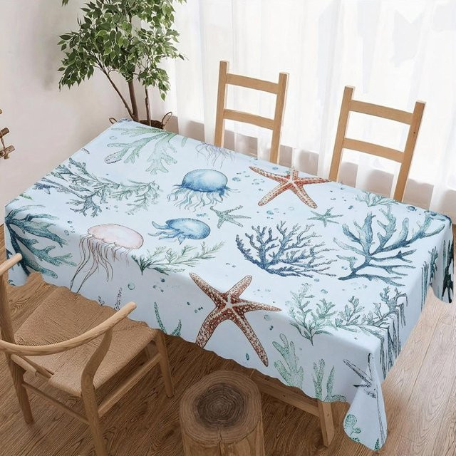 Wasserdichte rechteckige Tischdecke mit Meereslebewesen von JINGYUE Pet in Blau, B/L: 100 x 160 cm - Bild 1