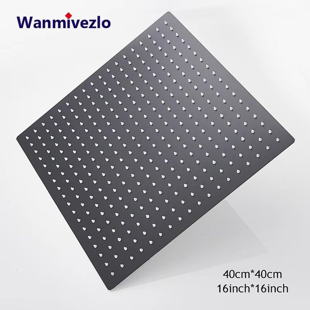 Wanmivezlo Quadratischer Regenduschkopf aus Edelstahl in Schwarz, B/T/H: 40 x 40 x 1,3 cm - Bild 1