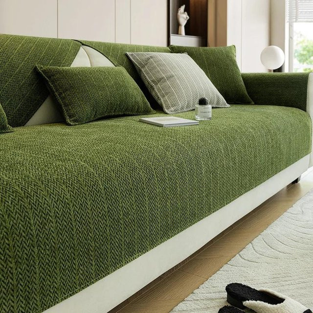 Rutschfester Chenille Sofabezug in Grün für Couchkissen, B/H: 30 x 50 cm - Bild 1