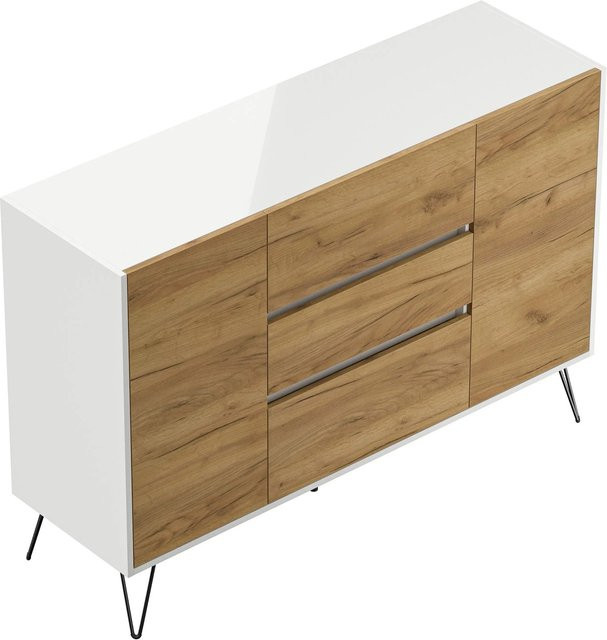 Posseik Sideboard Industrial mit 3 Schubladen und 2 Türen in Weiß Eiche, Breite: 139 cm - Bild 1