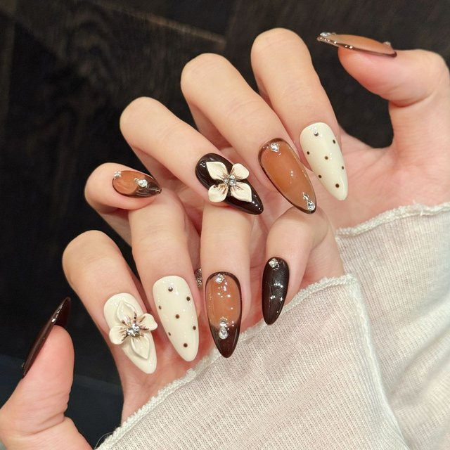 YADORNOS Press On Nails, Karamell Leopard Glitzer, 10 Stück, Glänzend - Bild 1