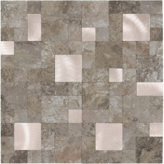 Dalsys Selbstklebende Fliesen in Steinoptik, 11 Stück für 1m², Beige Gold, Mosaik-Design Matt - Bild 1