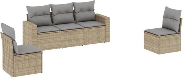 vidaXL 5-tlg Garten-Sofagarnitur L-Form aus Poly Rattan in Beige mit Kissen und UV-beständigen Polstern - Bild 1