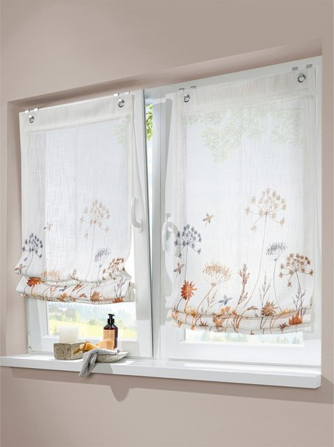 Raffrollo Heine Home in Weiß mit floralem Blüten-Dessin, semi-transparent, Polyester, Breite: 140 cm, Höhe: 45 cm - Bild 1