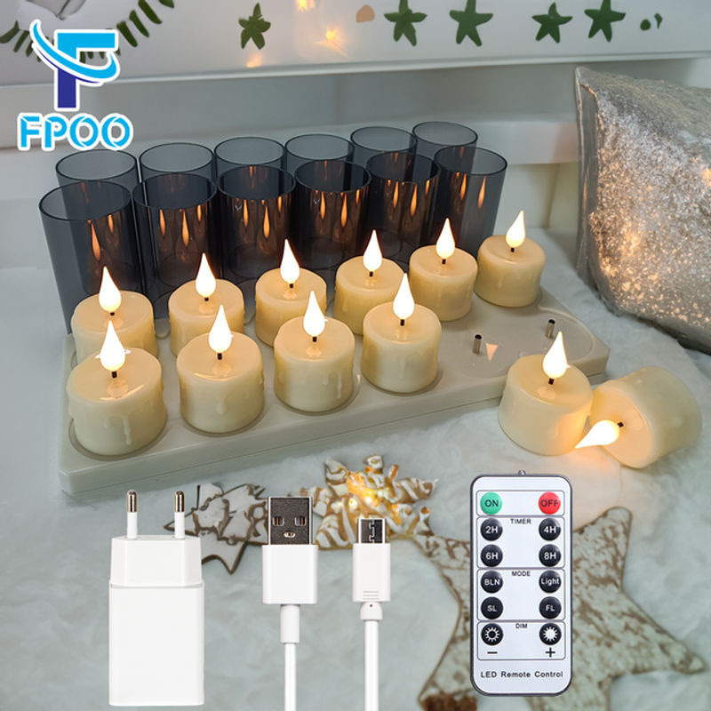 FPOO Wiederaufladbare LED-Teelichter in Weiß mit Fernbedienung und Timer, USB-elektrische flammenlose Kerzen für deine Heimdekoration - Bild 1