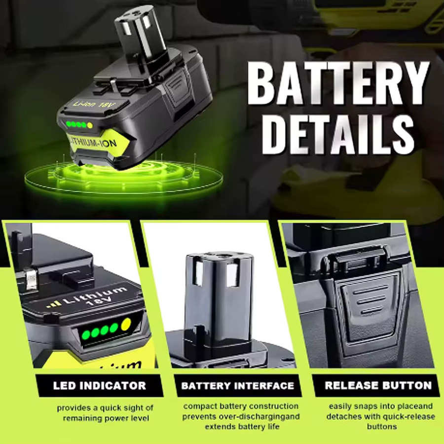 Ryobi 8Ah Ersatzakku für 18V One Plus Elektrowerkzeuge, kompatibel mit P107, P108 und P109, Schwarz - Bild 5