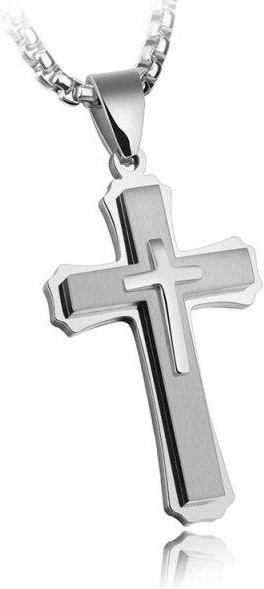 Halskette mit Kreuz Anhänger, Edelstahl, Schwarz, Herren - Bild 1