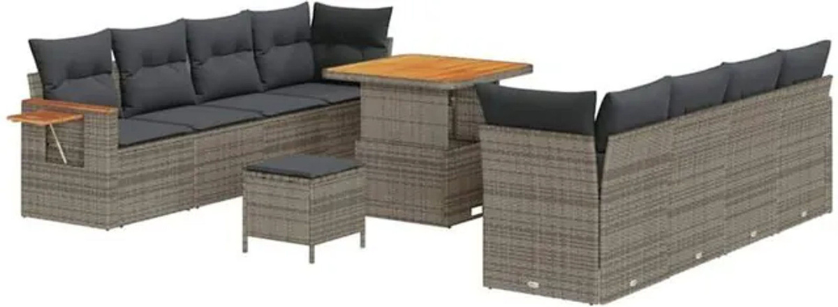 vidaXL Garten-Sofa-Set aus Polyrattan mit Kissen in Grau, 11-teiliges Loungemöbel-Set, B/T/H: 80 x 80 x 71 cm - Bild 1