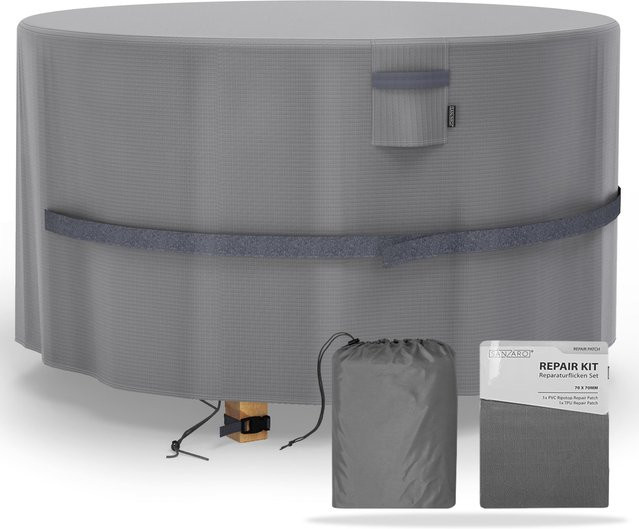 SANZARO Schutzhülle für runden Gartentisch, grau, wasserdicht aus 600D Oxford Polyester, Durchmesser: 230 cm, Höhe: 100 cm - Bild 1