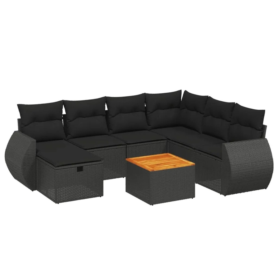 vidaXL 8-teilige Garten-Sofagarnitur aus Poly-Rattan und Akazienholz in Schwarz mit Kissen - Bild 2