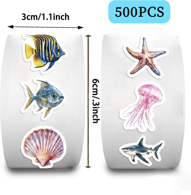 500 Stück Cartoon Meeresleben und Muschel Aufkleber aus wasserfestem PVC in Multicolour von YourLife Store - Bild 1