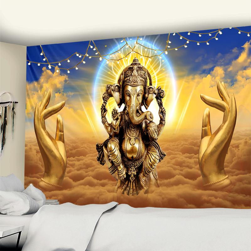 Super Six Wandteppich Elefant und Bergamotte in Gold, Bohemian Wandbehang mit Tier- und Floral-Motiv, B: 230 cm, H: 150 cm - Bild 4