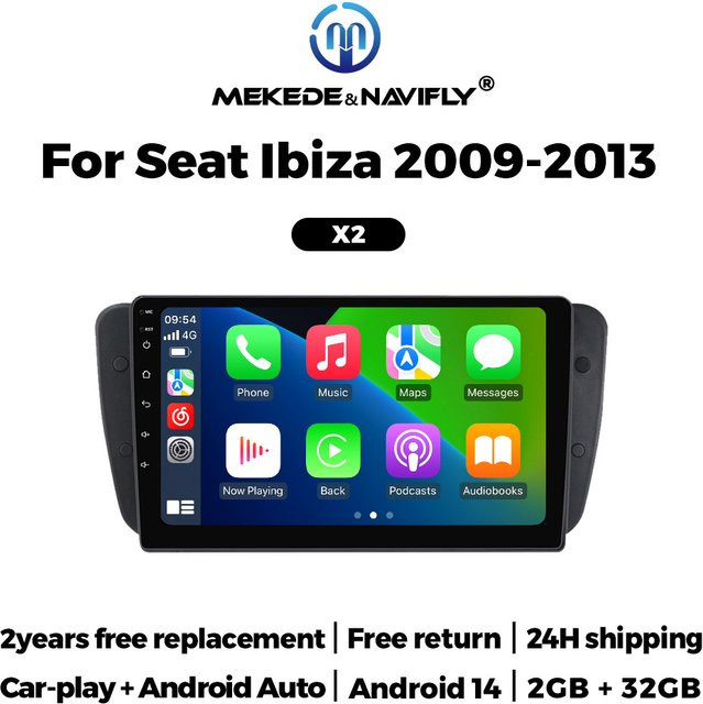 TomoStrong Android 14 Autoradio mit Wireless CarPlay, GPS und Multimedia für Seat Ibiza MK4 6J (2009-2013), Schwarz - Bild 1