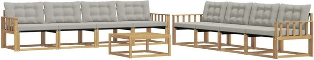vidaXL Outdoor-Sofagarnitur aus Akazienholz und Textilene in Weiß-Hellgrau, 9-teiliges Set mit Tisch und Polstern, B/T/H: 79 x 79 x 37 cm - Bild 1