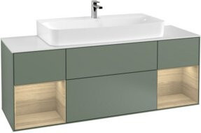 V&B Waschtischunterschrank Finion mit Wandbeleuchtung, Eichenfurnier, Farbe Olive Matt Lack, Breite: 160 cm, Tiefe: 50,1 cm, Höhe: 50,1 cm - Bild 1