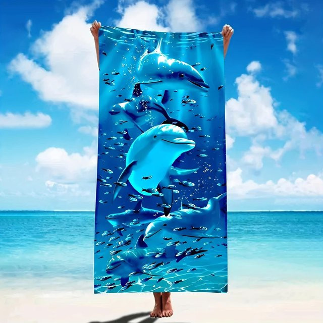 Dalangpa Strandtuch mit Delfin-Print, schnelltrocknendes Polyester mit Sonnenschutz, B: 40 cm, H: 60 cm - Bild 1