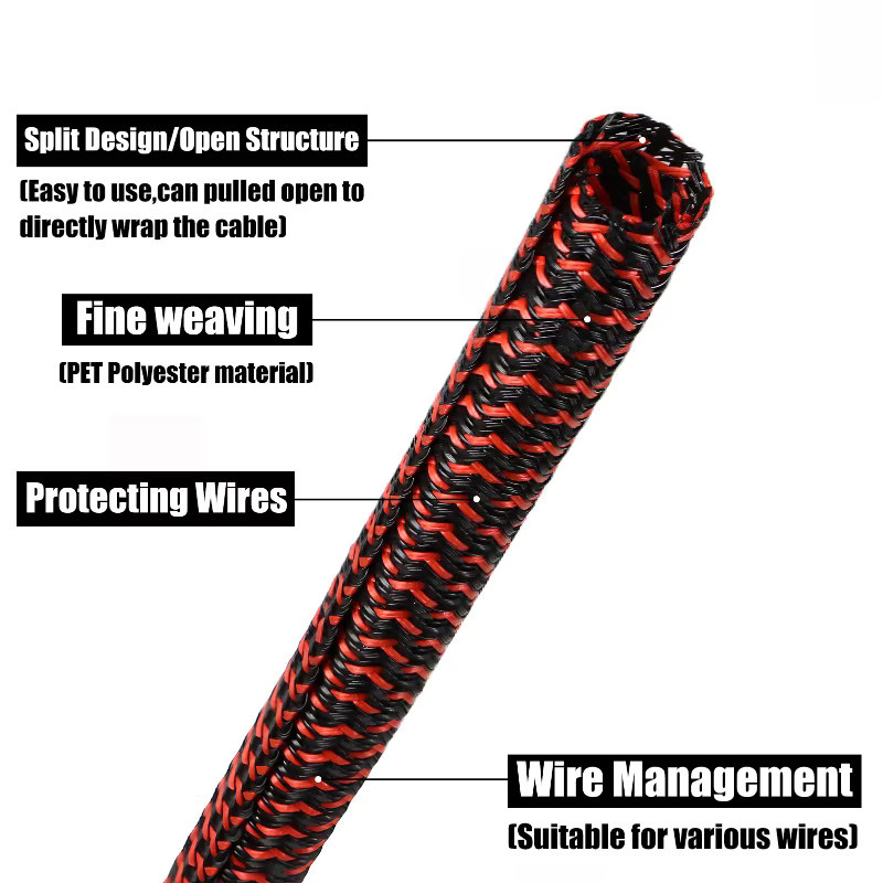 Selbstschließende PET-Kabelhülse in Rot-Schwarz als Kabel-Organizer zum Schutz und zur Isolierung, Durchmesser: 5 mm bis 25 mm, Länge: 3 m bis 10 m - Bild 2