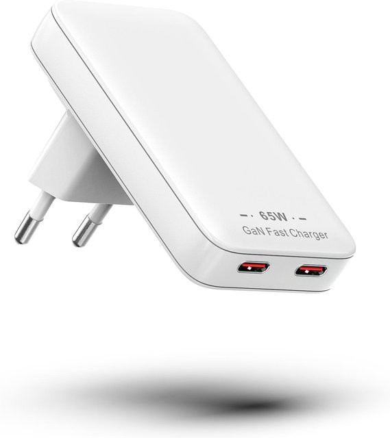 ChargeProX 65W GaN Schnellladegerät mit 2 Ports USB-C und USB-A in Weiß - Bild 1
