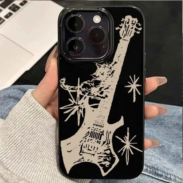 LTAO Stoßfeste iPhone Schutzhülle mit Koreanischem Gitarren-Design in Schwarz - Bild 1