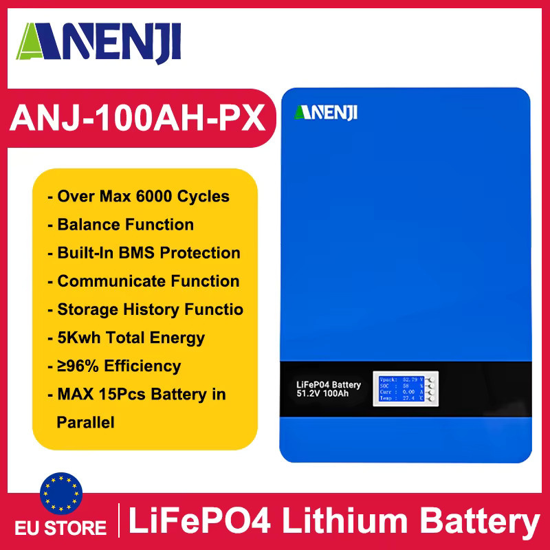 ANENJI Powerwall LiFePO4 Wandmontierte Batterie 51,2V 100Ah 5kWh mit integriertem BMS für Solar Off-Grid und On-Grid Systeme - Bild 1