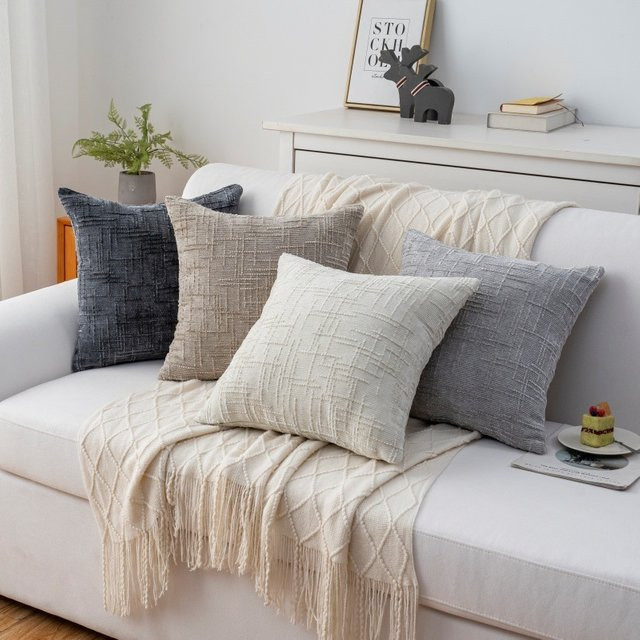 Leorate Kissenbezug aus Chenille in Grau, quadratische Kissenhülle im Boho-Stil, B/B: 45 x 45 cm - Bild 1