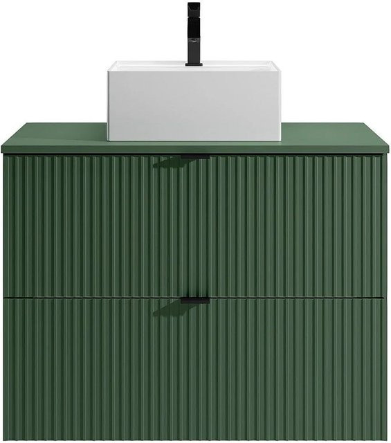 Einzelwaschtisch Zevini in Grün mit Rillenstruktur und mattem Finish, B: 80 cm, T: 60 cm, H: 47 cm - Bild 1