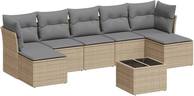 vidaXL 8-tlg Garten-Sofagarnitur aus Poly-Rattan mit Kissen in Beige - Bild 1