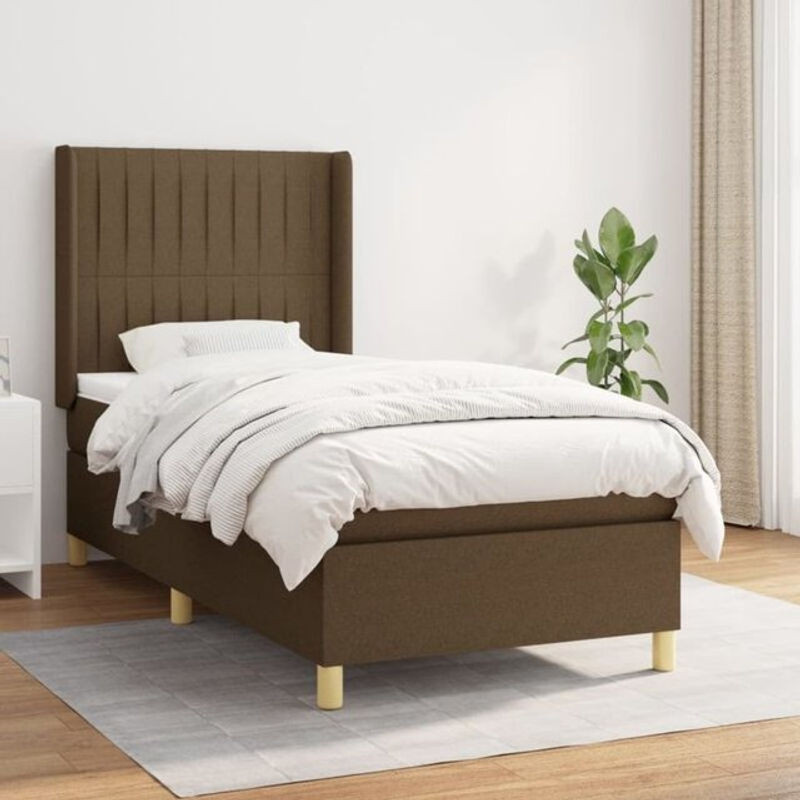 vidaxl Boxspringbett mit Matratze aus Stoff und Massivholz in Braun, B/T/H: 90 x 200 x 118 cm - Bild 1