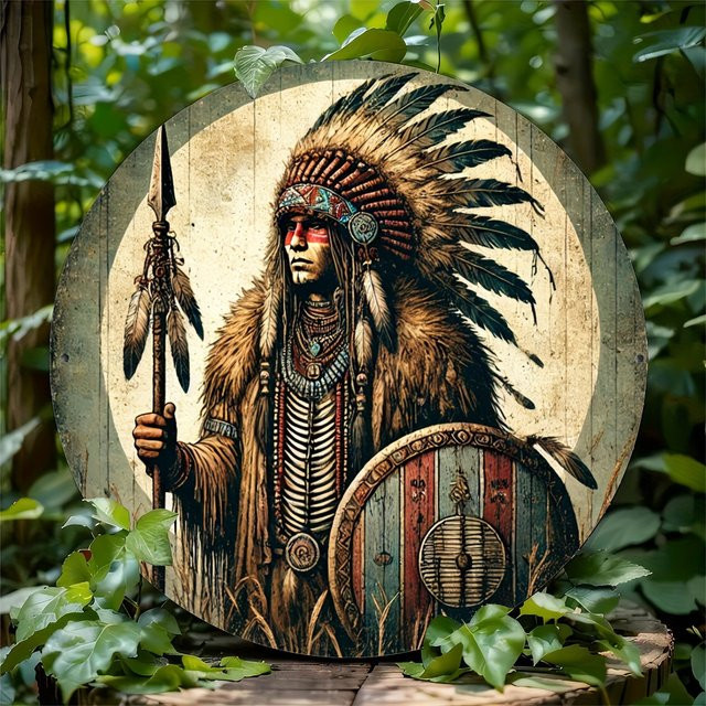 Potdemiel Rundes Metallschild One Piece Native American Man Wanddekoration Multicolour B/H: 20,32 x 20,32 cm - Bild 1