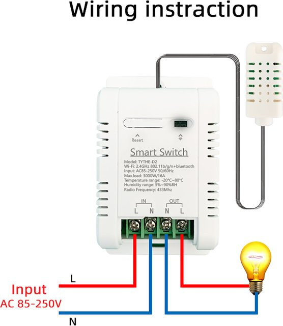 Tuya Smart WiFi Relais mit Temperatur- und Feuchtigkeitssensor und RF433 Empfänger, kompatibel mit Alexa und Alice, Weiß - Bild 1