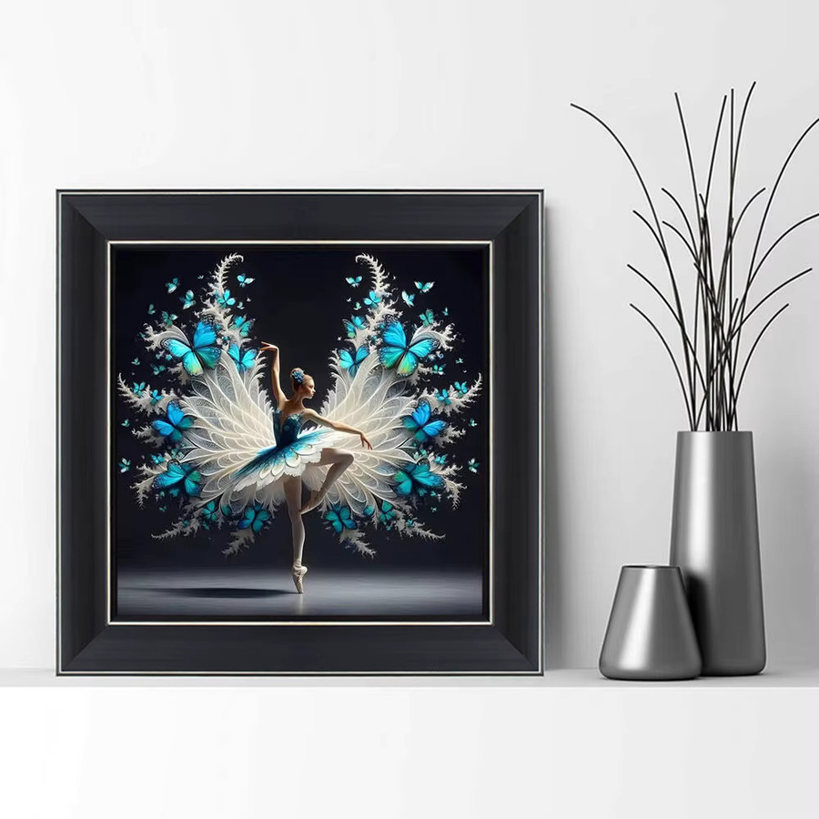 Potdemiel DIY 5D Diamantmalerei Ballett-Mädchen Porträt mit Mond und Blumen, Vollrund-Bohrer Mosaik Wanddekoration, Mehrfarbig, B/T/H: 20 x 20 x 20 cm - Bild 3