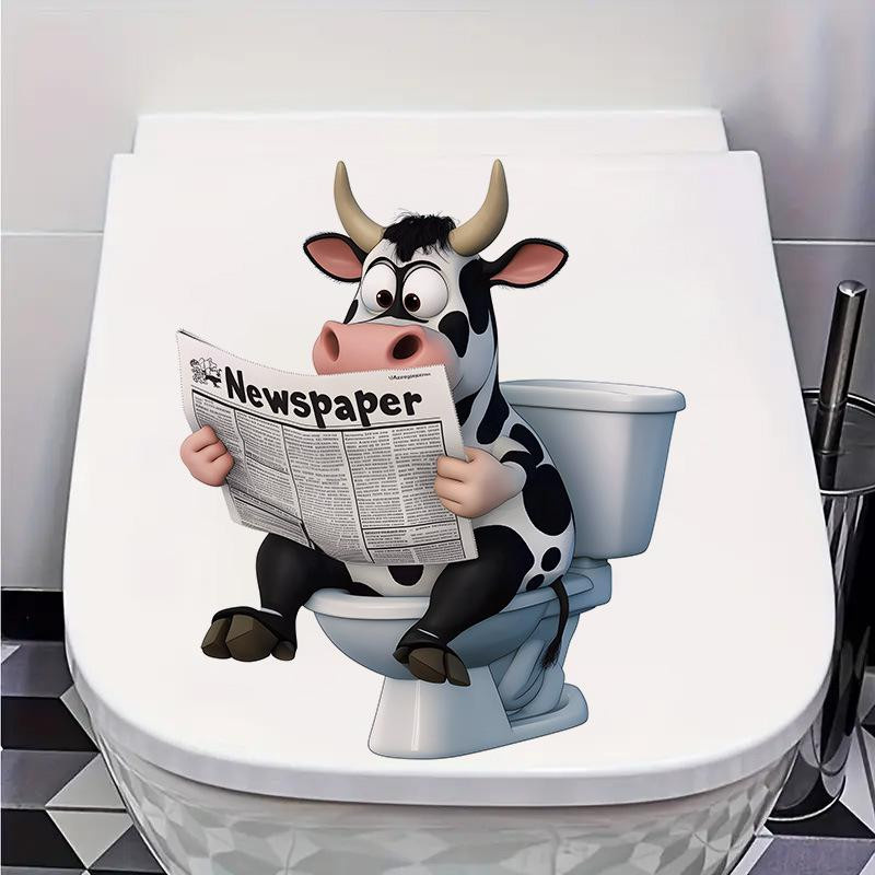 A Better Home 3D Wandaufkleber Lustige Kuh liest Zeitung für das Badezimmer, selbstklebend und wasserdicht, Mehrfarbig, B/H: 24 x 24 cm - Bild 3