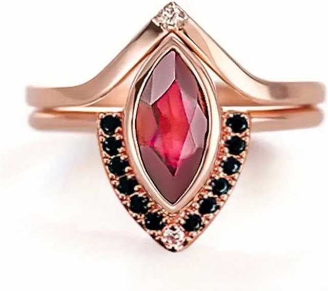 Huitan Ring, Marquise-förmig, Roségold, Damen, 2er-Set - Bild 1