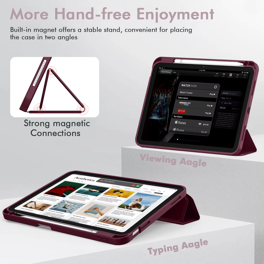 Magnetische Smart Cover Hülle mit Stifthalter für iPad Pro 11, iPad Air 4/5 und iPad 10. Generation von tzion in Pink - Bild 4